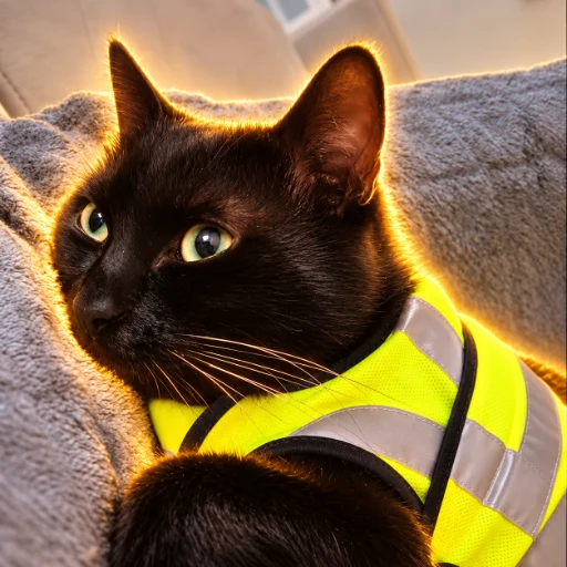 Chat avec un gilet jaune logo