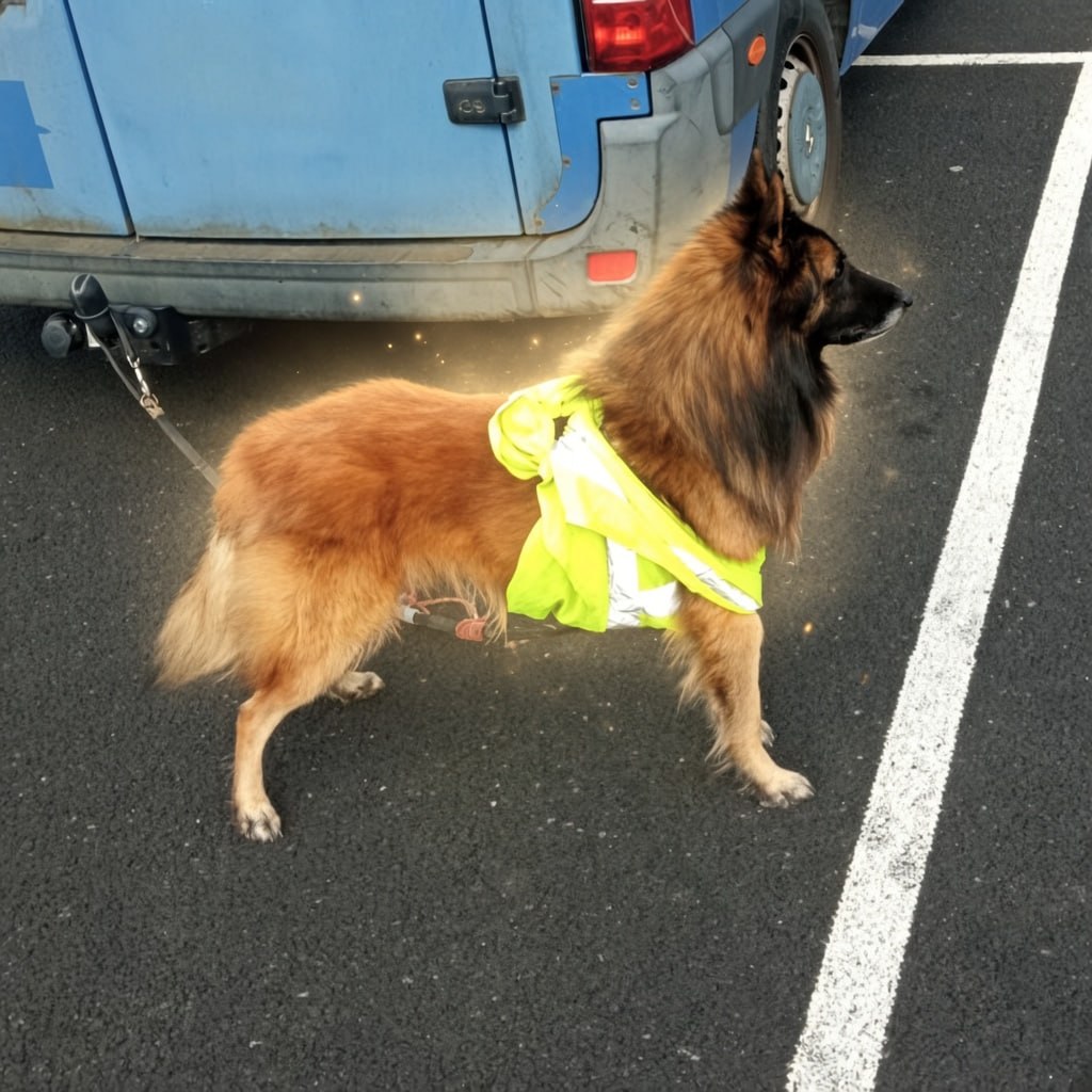 Chien avec un gilet logo