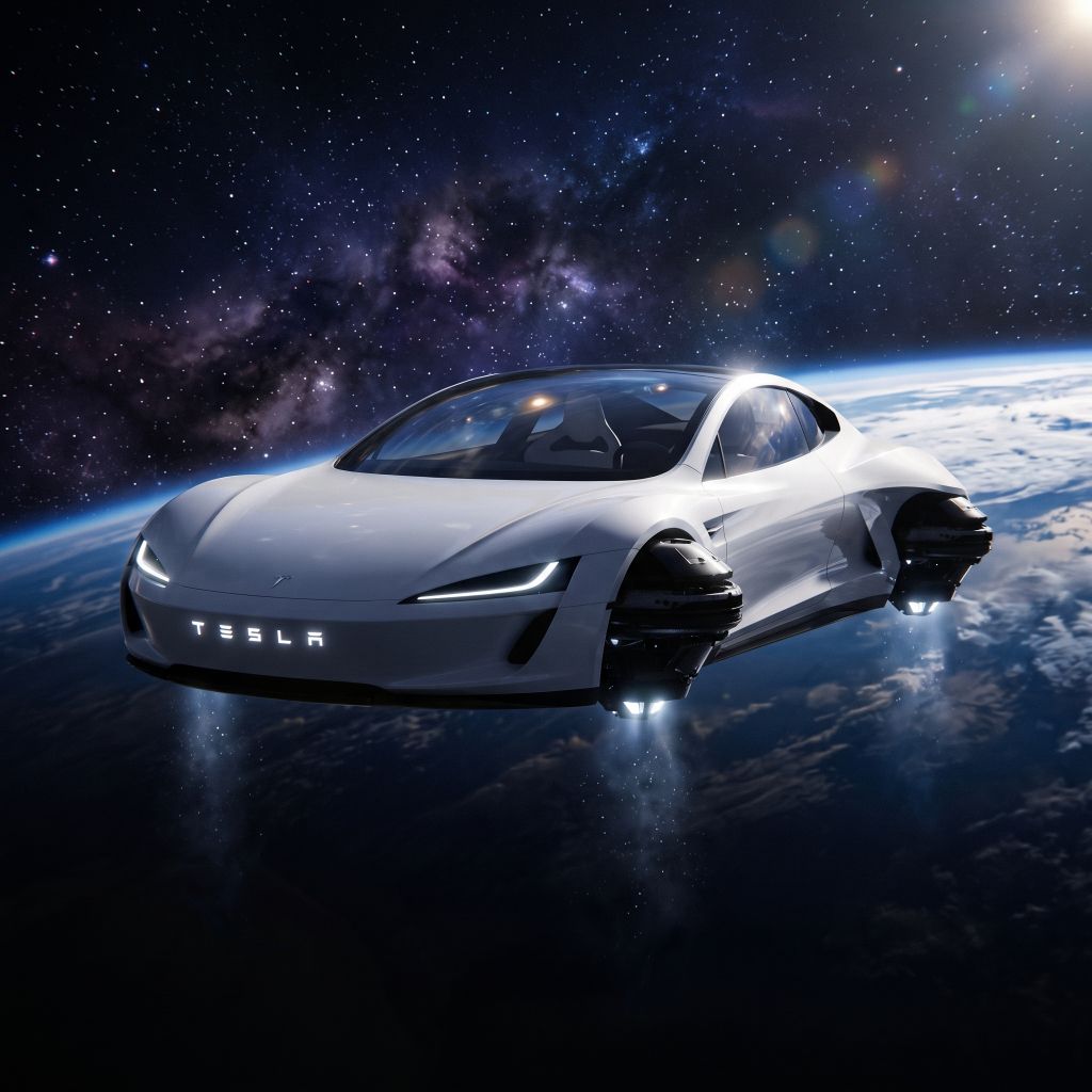 Flying Tesla Roadster logo