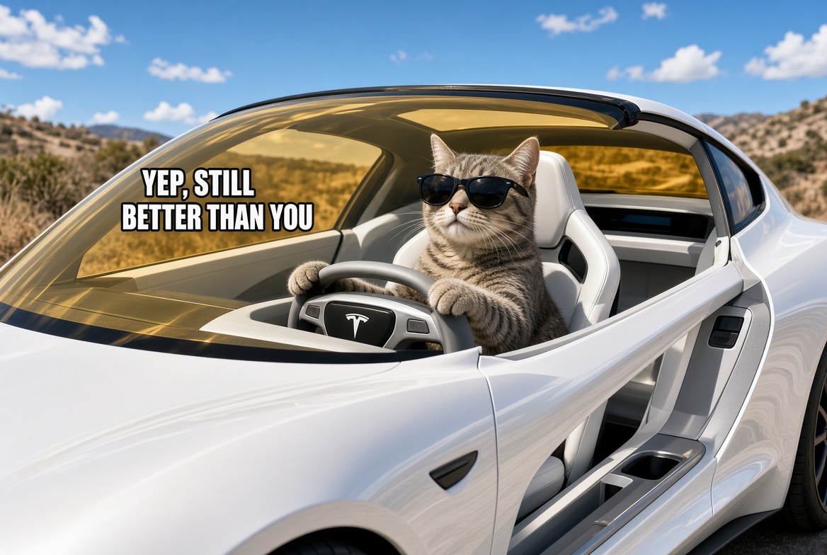 Cat In Tesla Roadster logo